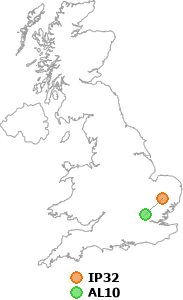 map showing distance between IP32 and AL10