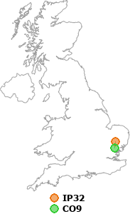 map showing distance between IP32 and CO9