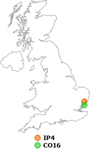 map showing distance between IP4 and CO16