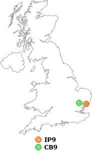 map showing distance between IP9 and CB9