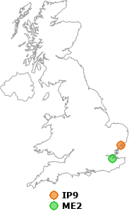 map showing distance between IP9 and ME2