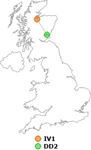map showing distance between IV1 and DD2