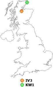 map showing distance between IV3 and KW1