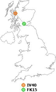 map showing distance between IV40 and FK15