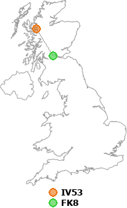 map showing distance between IV53 and FK8