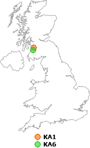 map showing distance between KA1 and KA6