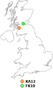 map showing distance between KA12 and FK10