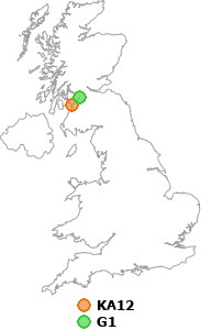 map showing distance between KA12 and G1