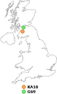 map showing distance between KA18 and G69