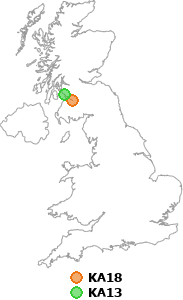 map showing distance between KA18 and KA13