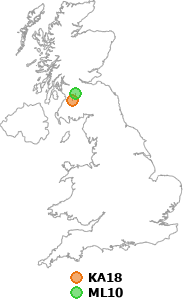 map showing distance between KA18 and ML10