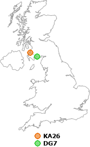 map showing distance between KA26 and DG7