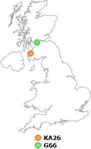 map showing distance between KA26 and G66