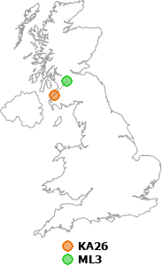 map showing distance between KA26 and ML3
