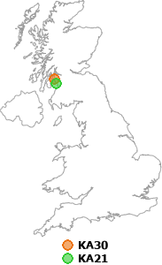 map showing distance between KA30 and KA21