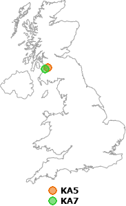 map showing distance between KA5 and KA7