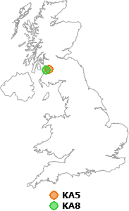 map showing distance between KA5 and KA8