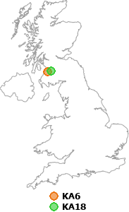 map showing distance between KA6 and KA18