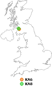 map showing distance between KA6 and KA8