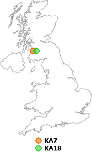 map showing distance between KA7 and KA18