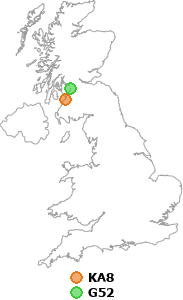 map showing distance between KA8 and G52