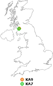 map showing distance between KA9 and KA7