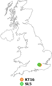 map showing distance between KT16 and SL5