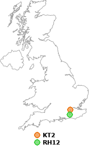 map showing distance between KT2 and RH12