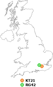 map showing distance between KT21 and RG42