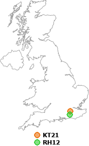 map showing distance between KT21 and RH12