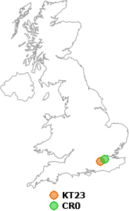 map showing distance between KT23 and CR0