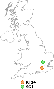 map showing distance between KT24 and SG1