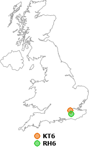 map showing distance between KT6 and RH6