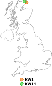 map showing distance between KW1 and KW14