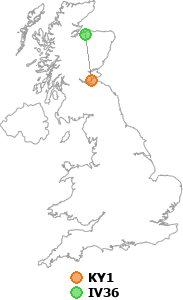 map showing distance between KY1 and IV36