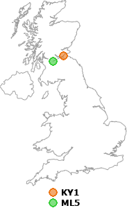 map showing distance between KY1 and ML5