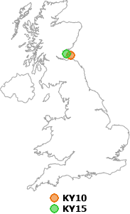 map showing distance between KY10 and KY15