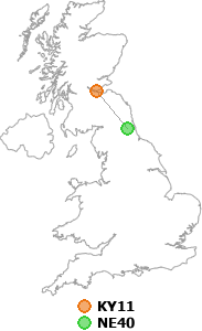 map showing distance between KY11 and NE40