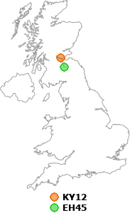 map showing distance between KY12 and EH45