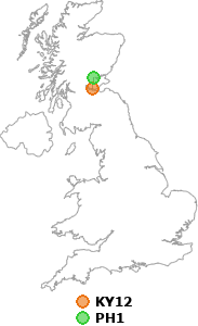 map showing distance between KY12 and PH1