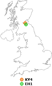 map showing distance between KY4 and EH1