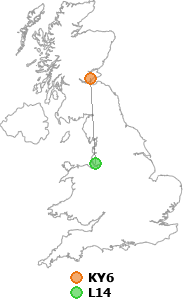 map showing distance between KY6 and L14