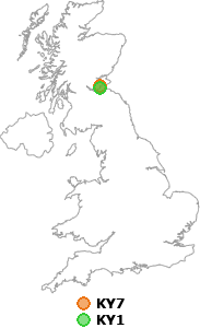 map showing distance between KY7 and KY1