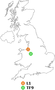 map showing distance between L1 and TF9