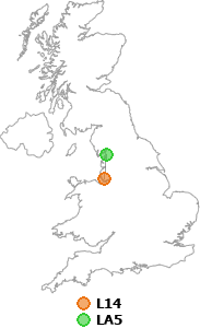 map showing distance between L14 and LA5