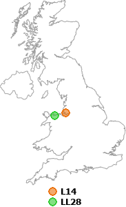 map showing distance between L14 and LL28