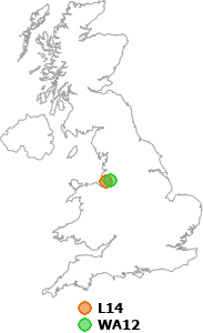 map showing distance between L14 and WA12