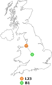 map showing distance between L23 and B1