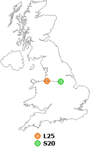map showing distance between L25 and S20