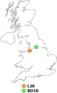 map showing distance between L28 and BD10